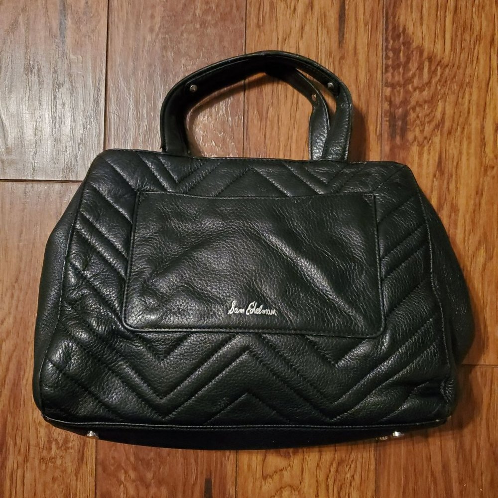 Sam Edelman Black Leather Quilted Chevron Stripe Handbag
